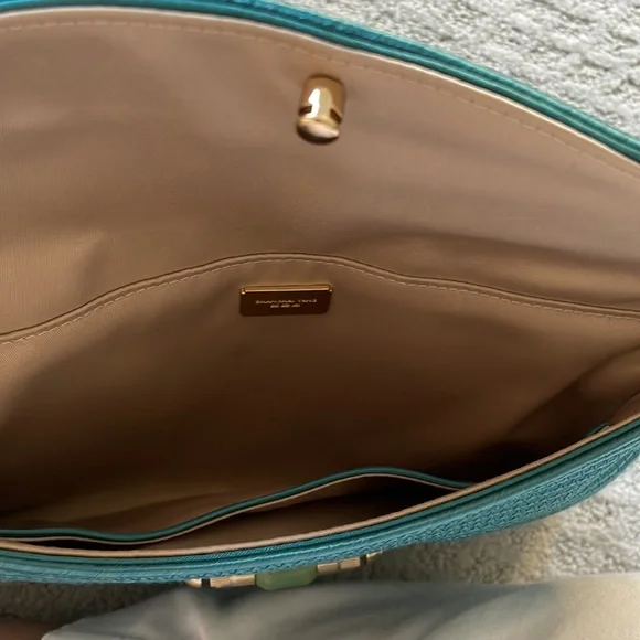 Shanghai tang braided bamboo lock clutch with jade fasten